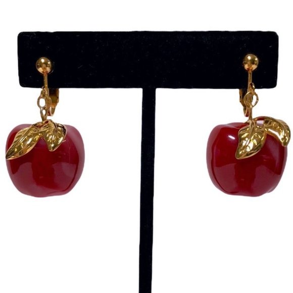 Vintage Red Apple Clip-On Earrings - Picture 7 of 9
